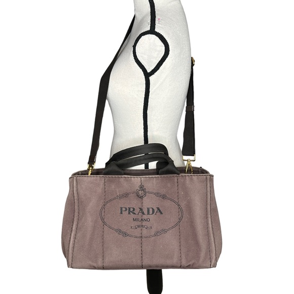 PRADA Canapa Brown Canvas Fabric Removable Crossbody Strap Tote Authentic Japan - Picture 15 of 16